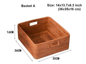 Woven Rattan Storage Baskets for Bedroom, Storage Basket for Shelves, Large Rectangular Storage Baskets for Clothes, Storage Baskets for Kitchen-Grace Painting Crafts
