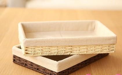 Woven Straw Storage Basket with Linen Lining, Storage Basket for Food, Rectangle Storage Basket for Kitchen-Grace Painting Crafts