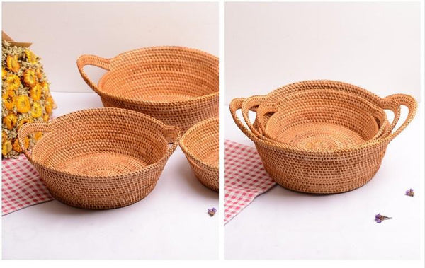 Round Storage Baskets, Storage Baskets for Shelves, Rattan Storage Basket, Woven Storage Basket for Kitchen, Set of 3-Grace Painting Crafts
