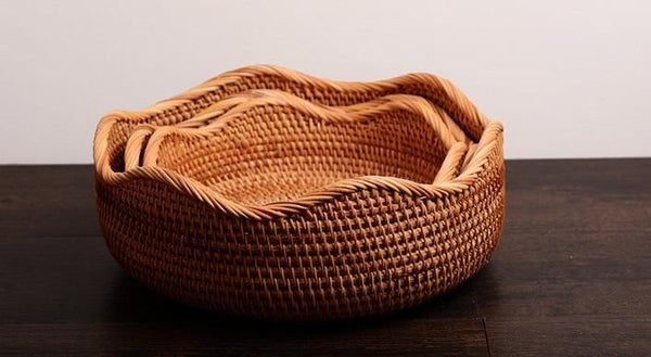 Woven Round Rattan Basket, Storage Basket for Dining Room Table, Woven Storage Basket for Kitchen, Small Storage Baskets, Set of 3-Grace Painting Crafts