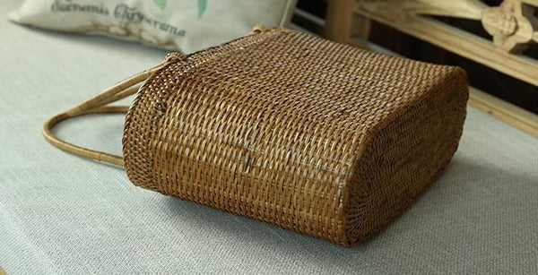 Indonesia Handmade Rattan Handbag, Woven Rattan Handbag, Natural Fiber Handbag, Small Rustic Handbag for Outdoor-Grace Painting Crafts