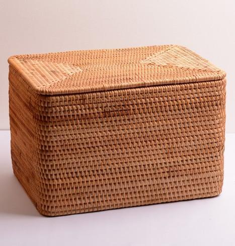 Woven Rattan Baskets, Rectangular Basket with Lid, Rectangular Storage Baskets, Storage Basket for Bedroom, Kitchen Storage Baskets-Grace Painting Crafts