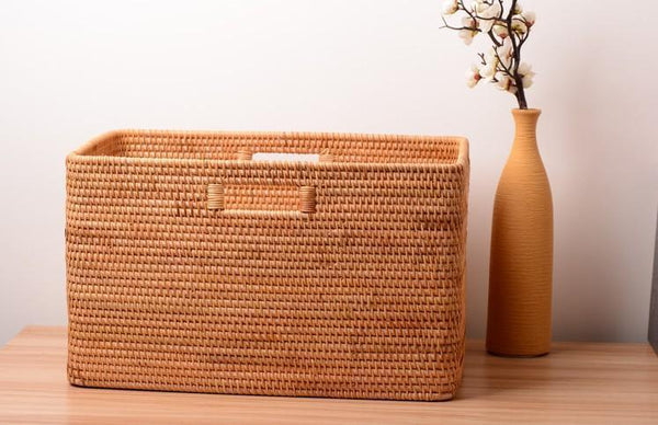 Large Laundry Storage Basket for Clothes, Rectangular Storage Basket, Rattan Baskets, Storage Baskets for Bedroom, Storage Baskets for Shelves-Grace Painting Crafts