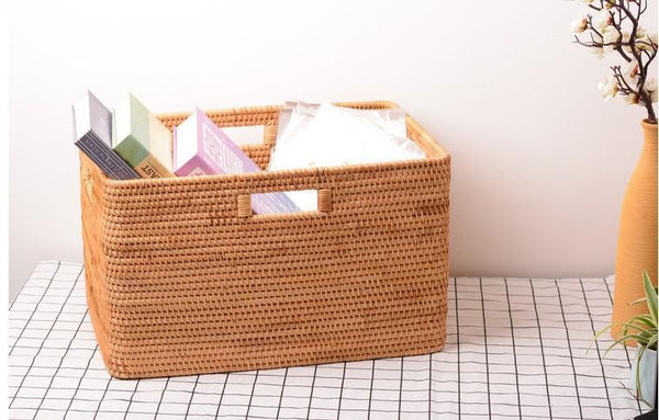 Storage Baskets for Bedroom, Large Laundry Storage Basket for Clothes, Rectangular Storage Basket, Rattan Baskets, Storage Baskets for Shelves-Grace Painting Crafts