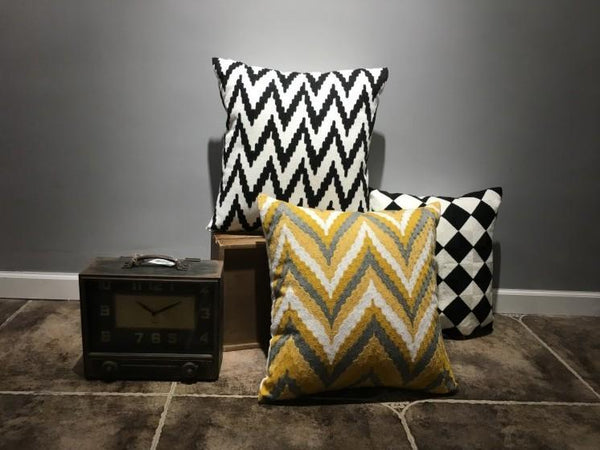 Geometric Cotton Pillow Cover, Decorative Throw Pillows, Modern Sofa Pillows, Black Throw Pillows, Yellow Decorative Pillows-Grace Painting Crafts