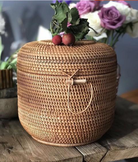 Small Woven Storage Basket, Storage Basket for Dining Room Table, Storage Basket with Lid, Storage Baskets for Kitchen, Rattan Storage Basket-Grace Painting Crafts