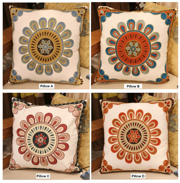 Modern Sofa Pillows for Couch, Embroider Flower Cotton Pillow Covers, Cotton Flower Decorative Pillows, Farmhouse Decorative Sofa Pillows-Grace Painting Crafts