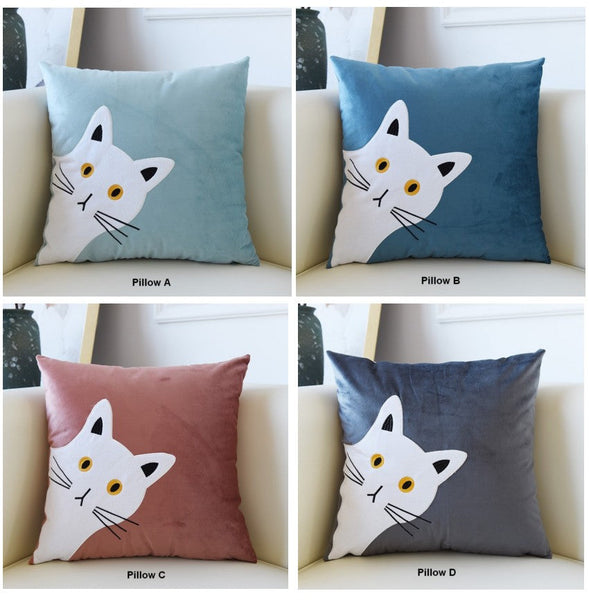 Modern Sofa Decorative Pillows, Lovely Cat Pillow Covers for Kid's Room, Cat Decorative Throw Pillows for Couch, Modern Decorative Throw Pillows-Grace Painting Crafts