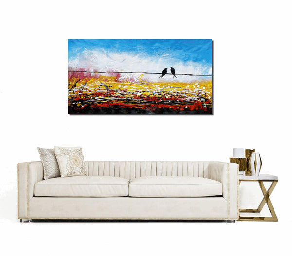 Love Birds Painting, Canvas Art, Abstract Art, Oil Painting, Wall Art, Abstract Painting, Large Art, Canvas Painting, Original Painting-Grace Painting Crafts