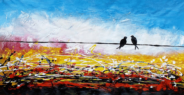 Love Birds Painting, Canvas Art, Abstract Art, Oil Painting, Wall Art, Abstract Painting, Large Art, Canvas Painting, Original Painting-Grace Painting Crafts