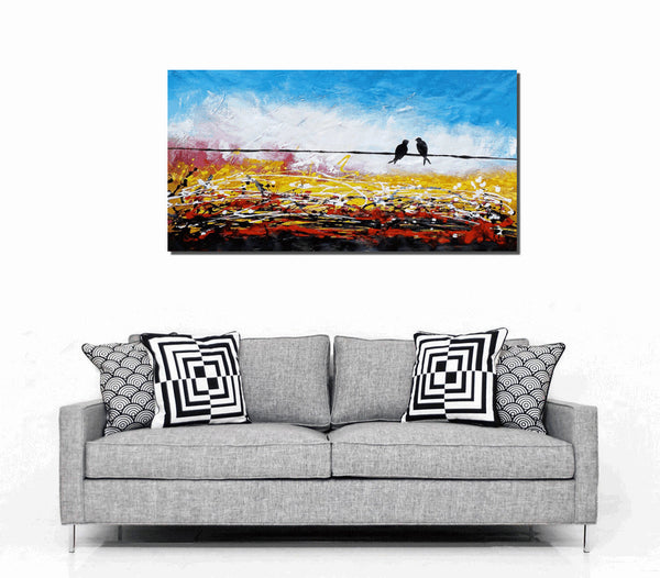 Love Birds Painting, Canvas Art, Abstract Art, Oil Painting, Wall Art, Abstract Painting, Large Art, Canvas Painting, Original Painting-Grace Painting Crafts