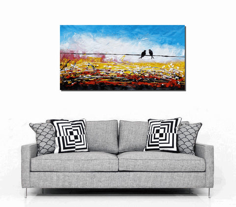 Love Birds Painting, Canvas Art, Abstract Art, Oil Painting, Wall Art, Abstract Painting, Large Art, Canvas Painting, Original Painting-Grace Painting Crafts