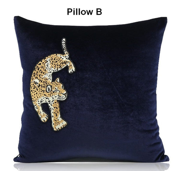 Modern Sofa Pillows, Contemporary Throw Pillows, Cheetah Decorative Throw Pillows, Blue Decorative Pillows for Living Room-Grace Painting Crafts