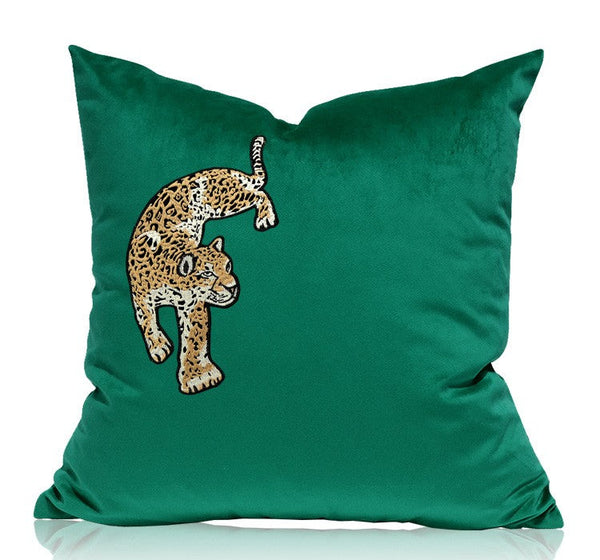 Modern Sofa Pillows, Green Decorative Pillows for Living Room, Contemporary Throw Pillows, Cheetah Decorative Cushion-Grace Painting Crafts