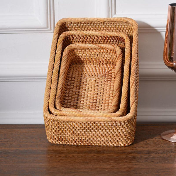 Woven Rectangular Basket for Shelves, Rattan Storage Basket, Storage Baskets for Bathroom, Woven Baskets for Living Room-Grace Painting Crafts