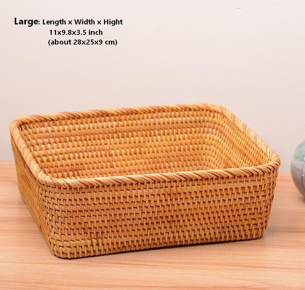 Woven Rectangular Storage Basket, Lovely Rattan Storage Basket, Storage Baskets for Kitchen-Grace Painting Crafts