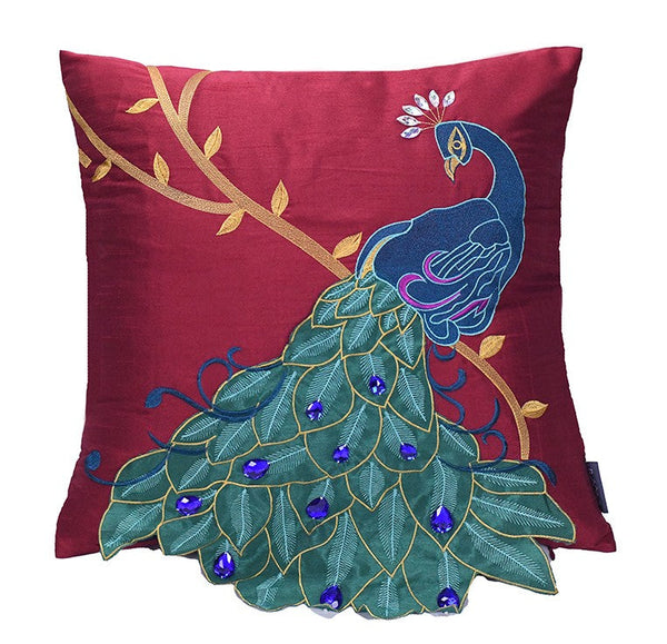 Embroider Peacock Cotton and linen Pillow Cover, Beautiful Decorative Throw Pillows, Decorative Sofa Pillows, Decorative Pillows for Couch-Grace Painting Crafts