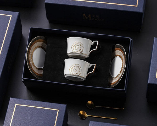 Beautiful British Tea Cups, Creative Bone China Porcelain Tea Cup Set, Royal Ceramic Coffee Cups, Unique Tea Cups and Saucers in Gift Box as Birthday Gift-Grace Painting Crafts