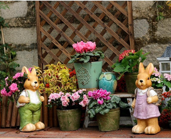 Garden Animal Statues, Large Garden Statues, Large Rabbit Statue for Garden, Bunny Flower Pot, Garden Ornament, Gardening Decoration Ideas-Grace Painting Crafts