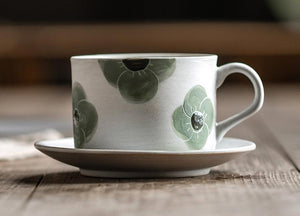 Cappuccino Coffee Cup, Spring Flower Coffee Cup, Rustic Tea Cup, Pottery Coffee Cups, Coffee Cup and Saucer Set-Grace Painting Crafts