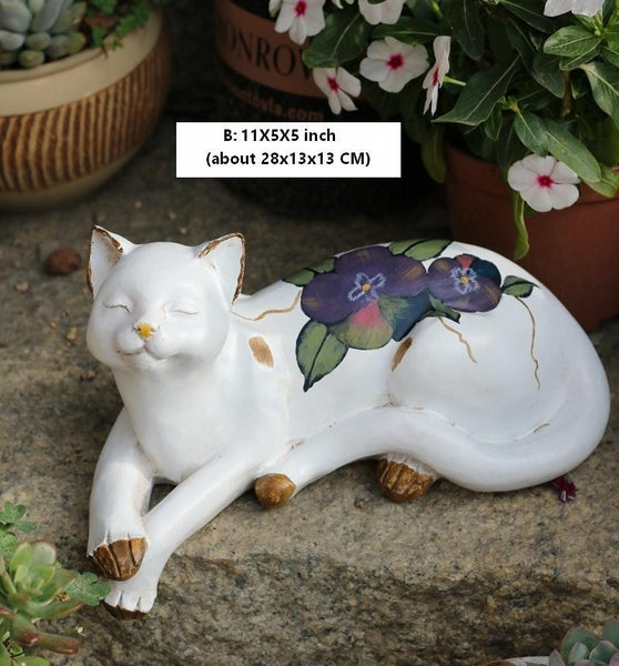 Lovely Cat Statue for Garden Ornament, Sleeping Cats Resin Statues, Garden Courtyard Decoration, Villa Outdoor Decor Gardening Ideas, House Warming Gift-Grace Painting Crafts