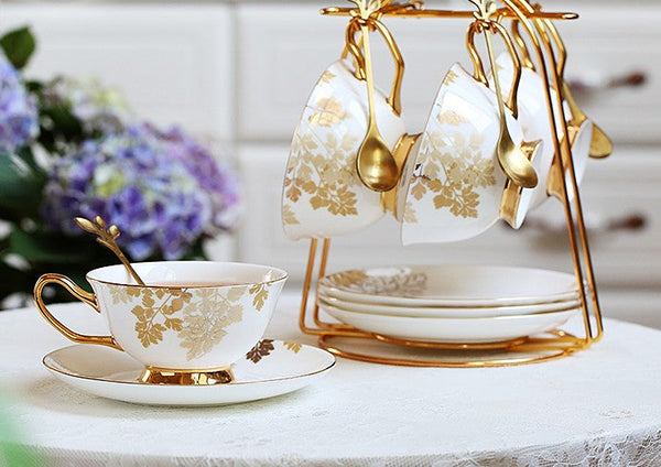 Beautiful British Tea Cups, Traditional English Tea Cups and Saucers, Bone China Porcelain Tea Cup Set, Elegant Ceramic Coffee Cups-Grace Painting Crafts