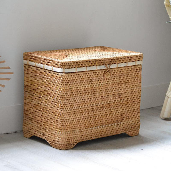 Oversized Storage Baskets for Bedroom, Rectangular Woven Storage Baskets for Clothes, Large Rectangular Storage Basket with Lid, Rattan Storage Case-Grace Painting Crafts
