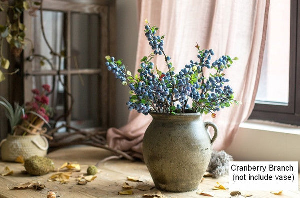 Simple Artificial Flowers for Home Decoration, Flower Arrangement Ideas for Living Room, Blue Cranberry Fruit Branch, Spring Artificial Floral for Bedroom-Grace Painting Crafts
