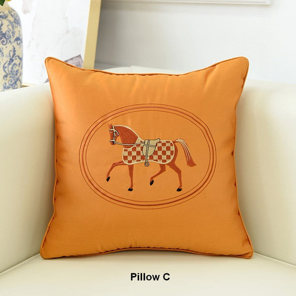 Embroider Horse Pillow Covers, Modern Decorative Throw Pillows, Horse Decorative Throw Pillows for Couch, Modern Sofa Decorative Pillows-Grace Painting Crafts