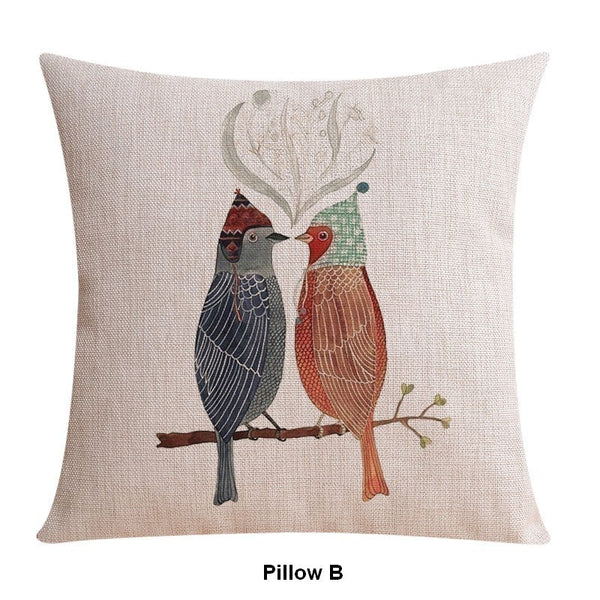 Simple Decorative Pillow Covers, Decorative Sofa Pillows for Living Room, Love Birds Throw Pillows for Couch, Singing Birds Decorative Throw Pillows-Grace Painting Crafts