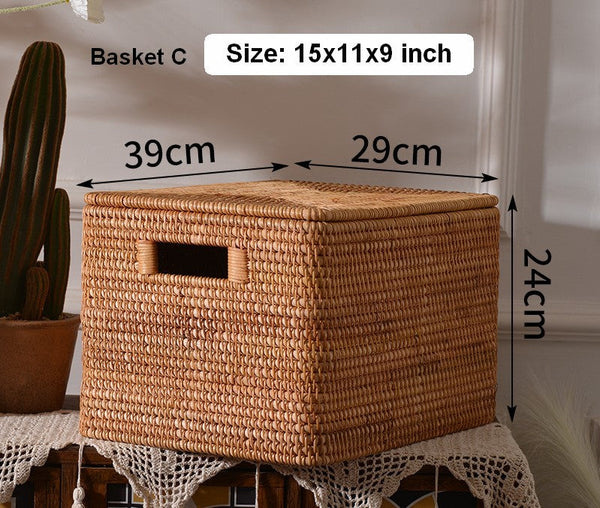 Extra Large Storage Baskets for Clothes, Oversized Rectangular Storage Basket with Lid, Wicker Rattan Storage Basket for Shelves, Storage Baskets for Bedroom-Grace Painting Crafts