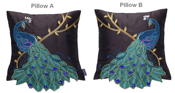 Decorative Pillows for Couch, Beautiful Decorative Throw Pillows, Embroider Peacock Cotton and linen Pillow Cover, Decorative Sofa Pillows-Grace Painting Crafts