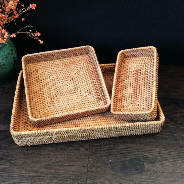 Rectangular Storage Baskets, Woven Rattan Storage Basket, Kitchen Storage Baskets, Storage Baskets for Shelves, Set of 3-Grace Painting Crafts