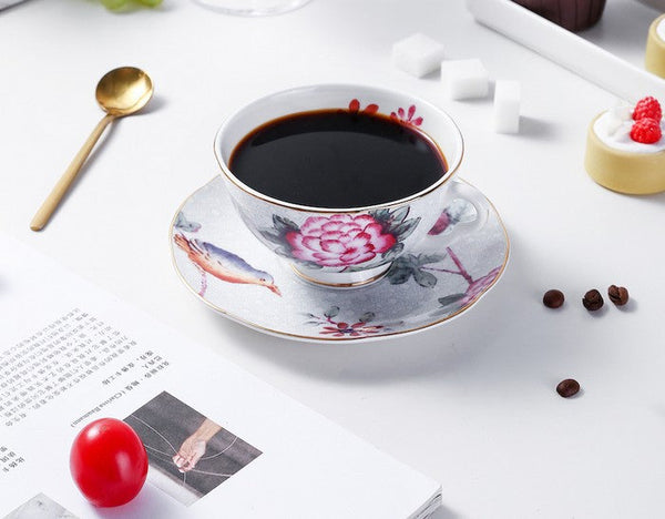 Unique Porcelain Cup and Saucer, Beautiful British Flower Tea Cups, Elegant Ceramic Coffee Cups, Creative Bone China Porcelain Tea Cup Set-Grace Painting Crafts
