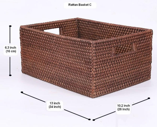 Storage Baskets for Clothes, Rectangular Storage Baskets, Large Brown Woven Storage Baskets, Storage Baskets for Shelves-Grace Painting Crafts