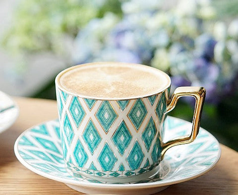 Afternoon Green British Tea Cups, Unique Ceramic Coffee Cups, Creative Bone China Porcelain Tea Cup Set, Traditional English Tea Cups and Saucers-Grace Painting Crafts