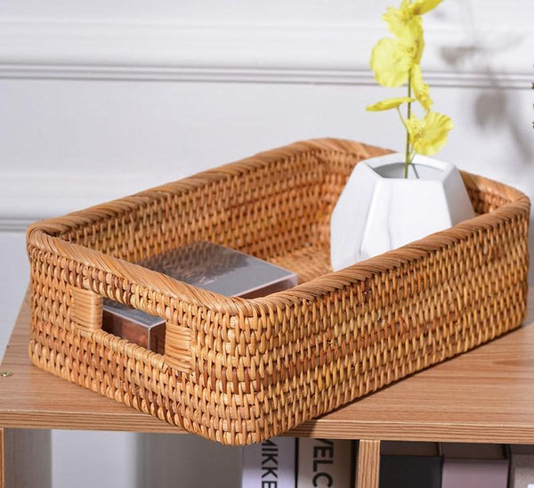 Rectangular Storage Baskets for Pantry, Rattan Storage Basket for Shelves, Storage Baskets for Kitchen, Woven Storage Baskets-Grace Painting Crafts