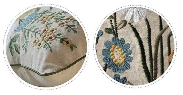 Decorative Pillows for Sofa, Flower Decorative Throw Pillows, Embroider Flower Cotton Pillow Covers, Farmhouse Decorative Throw Pillows-Grace Painting Crafts