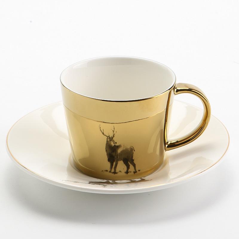 Elk Golden Coffee Cup, Silver Coffee Mug, Coffee Cup and Saucer Set, Large Coffee Cups, Tea Cup, Ceramic Coffee Cup-Grace Painting Crafts