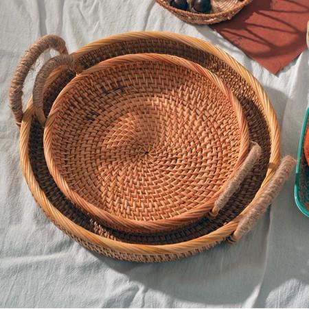 Rattan Storage Basket with Handle, Fruit Basket, Woven Round Basket, Storage Baskets for Tea Table T-Grace Painting Crafts