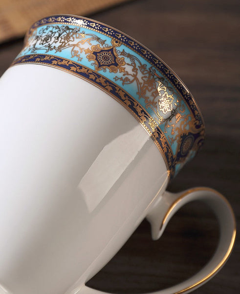 Large Royal Bone China Porcelain Mug, Elegant Ceramic Coffee Mug, Beautiful British Tea Cups, Large Capacity Ceramic Mugs for Office-Grace Painting Crafts
