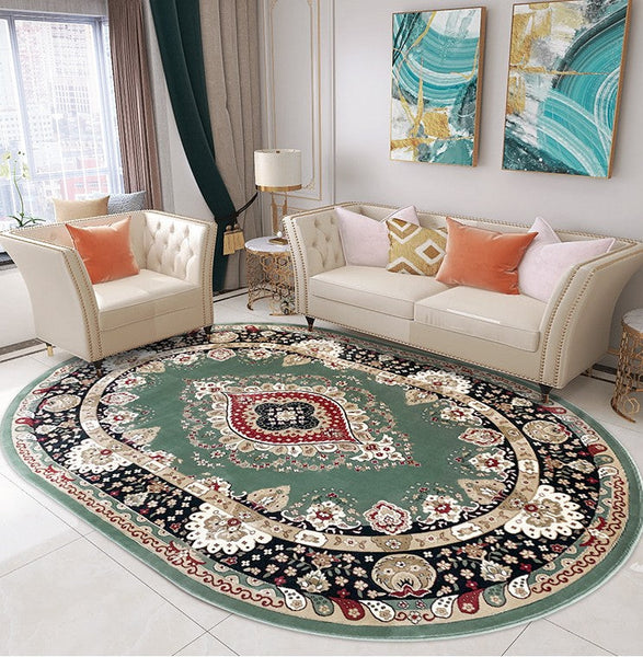 Large Flower Pattern Floor Rugs for Dining Room, Green Thick and Soft Green Rugs for Living Room, Oriental Floor Carpets under Dining Room Table-Grace Painting Crafts
