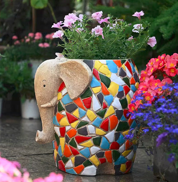 Modern Animal Statue for Garden Ornaments, Large Elephant Flowerpot, Animal Flower Pot, Resin Statue for Garden, Villa Outdoor Decor Gardening Ideas-Grace Painting Crafts