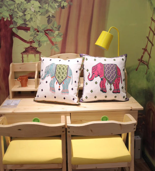 Elephant Embroider Cotton Pillow Covers, Farmhouse Decorative Sofa Pillows, Cotton Decorative Pillows, Decorative Throw Pillows for Couch-Grace Painting Crafts