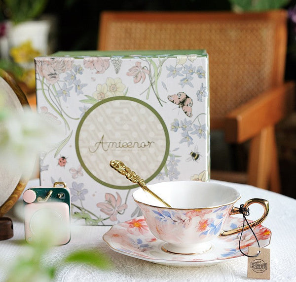 Flower Bone China Porcelain Tea Cup Set, Unique Tea Cup and Saucer in Gift Box,British Royal Ceramic Cups for Afternoon Tea, Elegant Ceramic Coffee Cups-Grace Painting Crafts