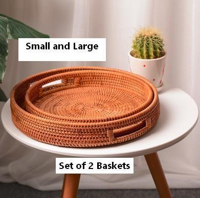 Rattan Round Basket with Handle, Storage Baskets for Kitchen, Woven Storage Baskets, Rattan Storage Basket-Grace Painting Crafts