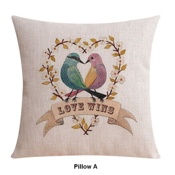 Simple Decorative Pillow Covers, Decorative Sofa Pillows for Living Room, Love Birds Throw Pillows for Couch, Singing Birds Decorative Throw Pillows-Grace Painting Crafts