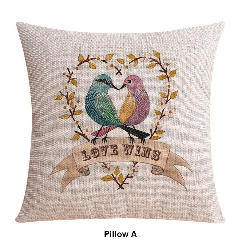 Decorative Sofa Pillows for Children's Room, Love Birds Throw Pillows for Couch, Singing Birds Decorative Throw Pillows, Embroider Decorative Pillow Covers-Grace Painting Crafts