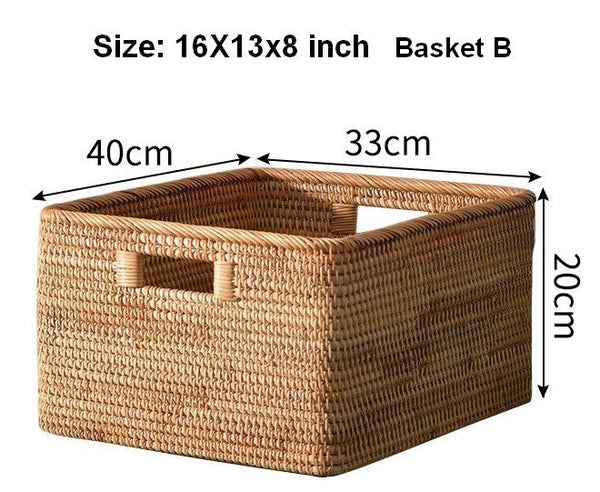 Woven Rattan Storage Baskets for Bedroom, Storage Basket for Shelves, Large Rectangular Storage Baskets for Clothes, Storage Baskets for Kitchen-Grace Painting Crafts