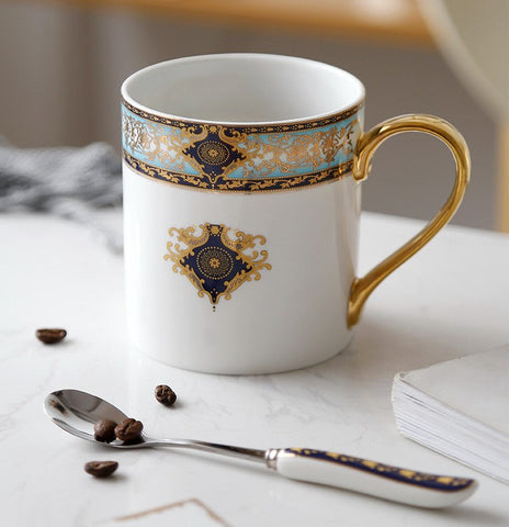 Elegant Ceramic Coffee Mug, Beautiful British Tea Cups, Large Royal Bone China Porcelain Mug, Large Capacity Ceramic Mugs for Office-Grace Painting Crafts